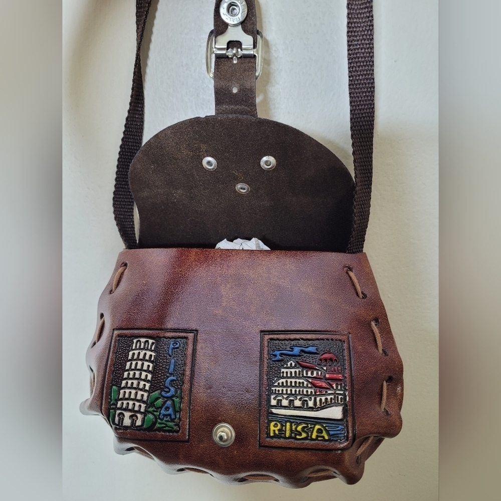 Italian Leather Mini Crossbody Bag Artisan Travel - Picture 8 of 12